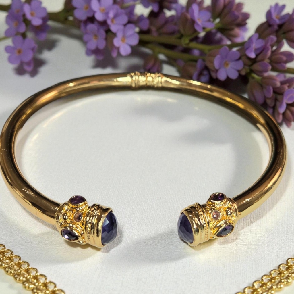 18k Gold Plated Luxury Genuine Amethyst Crystal Torque Statement Necklace 285$